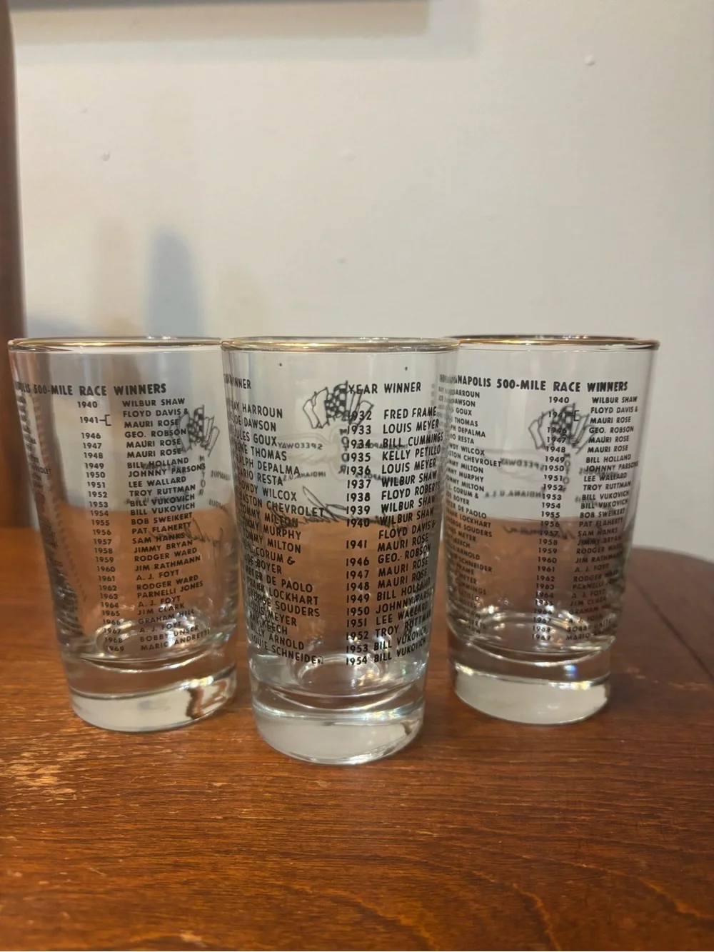 Vintage Tony Hulman Indianapolis Motor Speedway Glasses - Set of 3